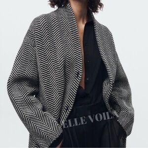 T by Talbots-Knit Herringbone Fleece Zip Up Jacket-Black/Gray Activewear